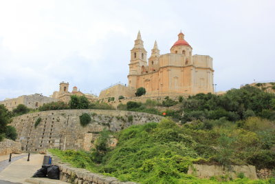 The Cathedral seen from the steep road between Mellieha Town and Mellieha Bay