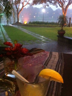 Torrential downpour while waiting for dinner at James Brook Bistro & Cafe