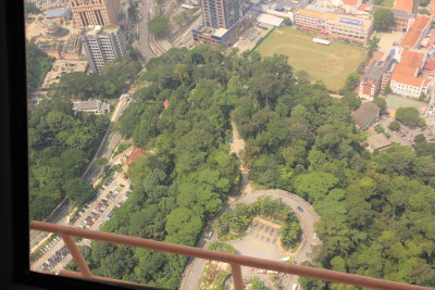 Bukit Nanas Forest Reserve seen from the tower. KL tower sits on a hill covered vith virgin rainforest.