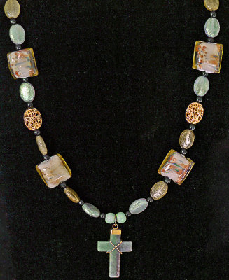 Jade Cross Pendant  with Czech Glass Beads (sold)