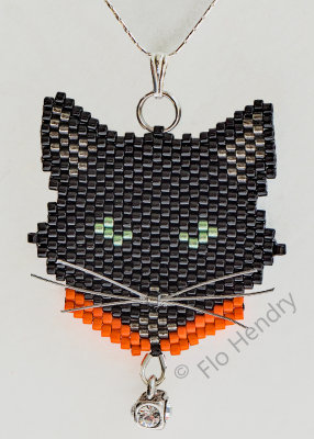 Black Cat Orange collar and crystal rhinestone dangle - Sold