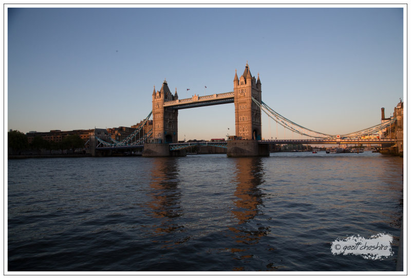 Reflections of Tower Bridge in the golden hour