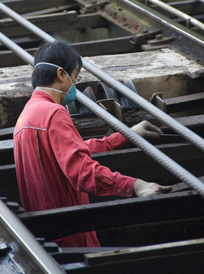 Worker checks the lines