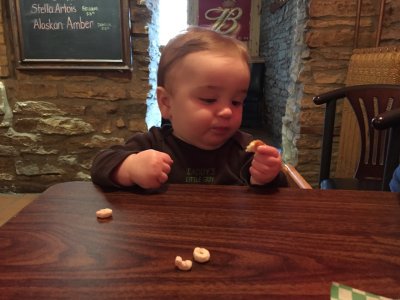 Jack contemplates his first cheese curd...