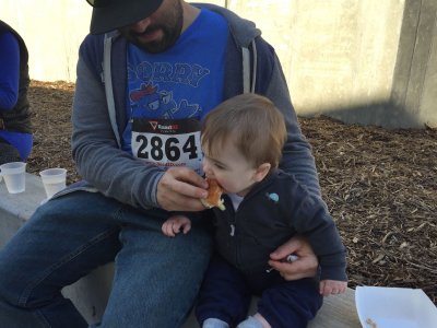 After the walk, Jack eats a sandwich.