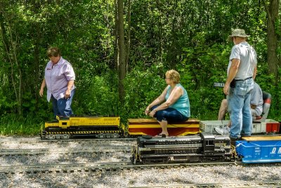 girls playing with trains