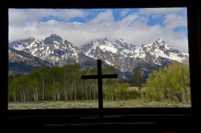 View of the Tetons through the Chapel window