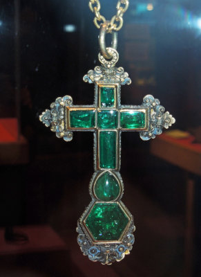 A six-inch solid gold cross with 7 large emeralds, from the Atocha