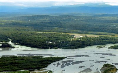 Talkeetna, airstrip and confluence of the Talkeetna, Chulitna, and Susitna Rivers