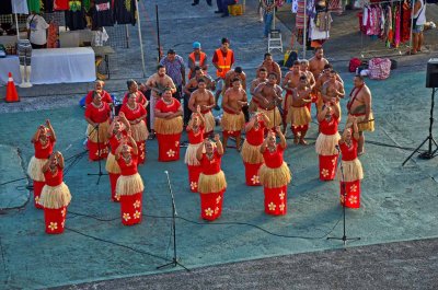 Native dancers greet the Crown Princess - largest ship to ever dock in Apia