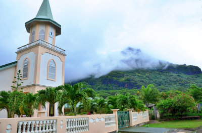A village church under Mt. Otemanu