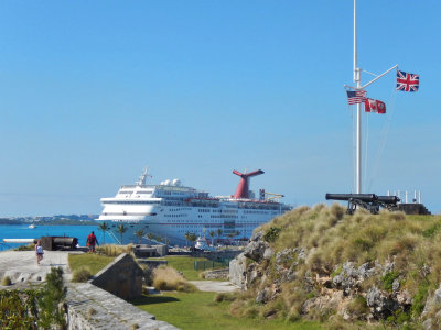 Flags of Bermuda, UK, USA and Canada over the Dockyard
