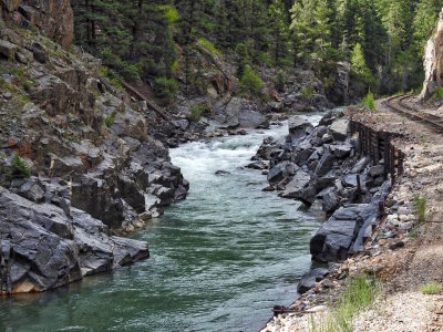The river is beginning to fall away from the tracks