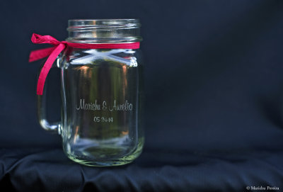 Another Wedding Favor: Engraved Mason Jar with handle