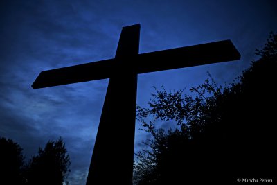 One of the 14 Crosses up on the hill before sunrise. — at St. Clare Retreat Center.