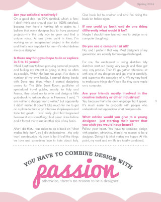 Magazine Assignment article (page 4) influenced by the design work of Louise Fili. 