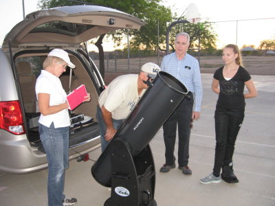 Chris and Dan, with their 10 Dobsonian. Jerry and Trinity watching over them.