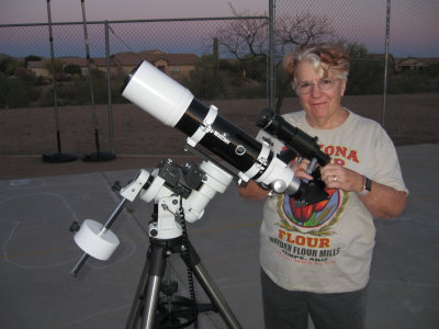 Kathleen Audette with her 80mm refractor and iOptron mount