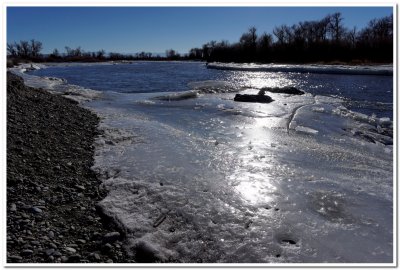 Missouri Headwaters, Frozen Riverbank at Sunset