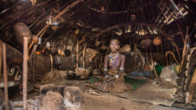 Dassanech Woman inside her hut