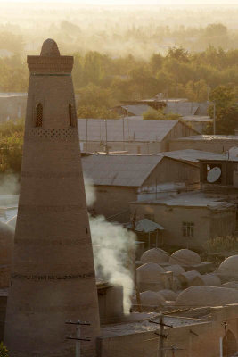 Khiva, Minaret outside the City Walls from Kuhna Ark