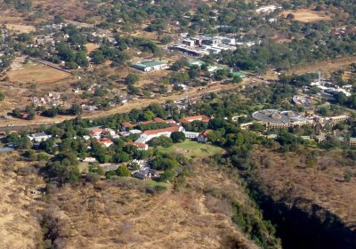 Flying over the Victoria Falls Hotel