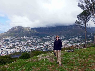 Susan on Signal Hill with Table Mountain Covered by Clouds