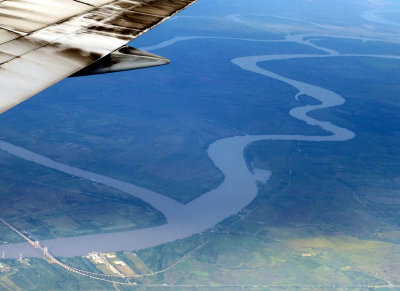 Flying over the Parana River in Argentina