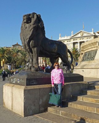 Lion at the Base of the Columbus Monument in Barcelona