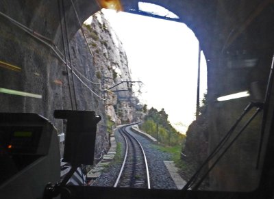 Leaving Tunnel on Montserrat Rack Railway