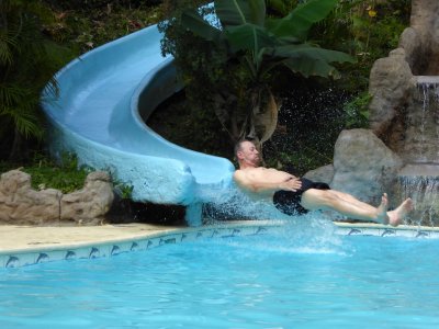 Bill Enjoying Water Slide at Ceiba Tops Lodge