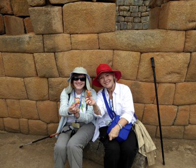 Susan and Lynda with Treats at Machu Picchu