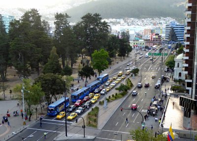 Watching Quito Traffic from Our Hotel Room