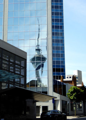 Reflection of Auckland's Sky Tower