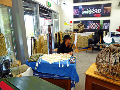Student learning traditional Maori weaving at NZ National Weaving School
