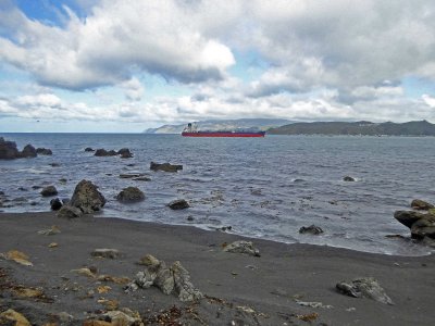 An Oil Tanker sailing along the 'Shipwreck Coast' of North Island, NZ