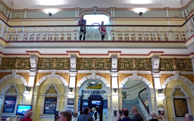 Frieze below balcony of Dunedin Railway Station is from Royal Doulton in England