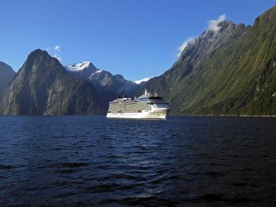 Celebrity Solstice Anchored in Milford Sound, NZ