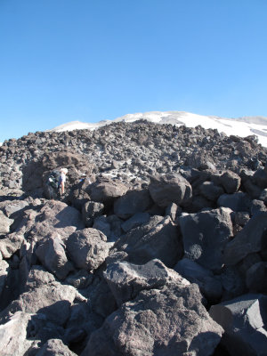 Climbing up the last of the boulders