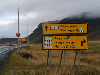 Well, at least we are still on the right road.
No ride yet, but I would venture to say it is because we are still in the city, and we have not gotten on the only road that will take us to Reykjavik.