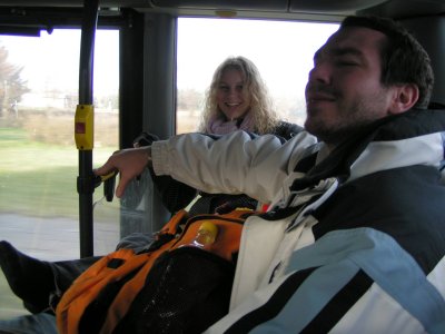 Liz and Jean-Mi on the bus.

He just got a whiff of her feet.

Thats what he gets for taking her shoe off and throwing it.