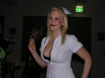 Of course, any Halloween party has to have a nurse with a nice smile.