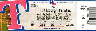Pirates at Rangers Stadium. September 11, 2013 
