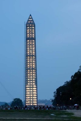 Scaffolded Washington Monument at Night