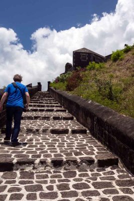 Climbing the steps at Brimstone Fort