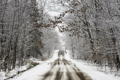 Snowy road through the Blue Hills