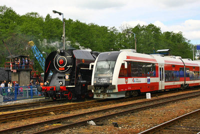 Classic Locomotive and Modern Train