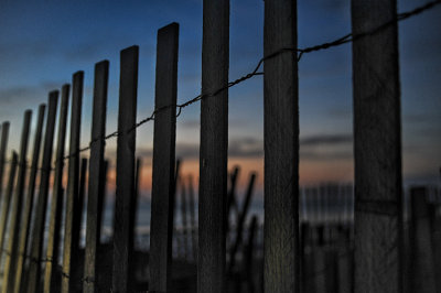 Sunrise through the dune fencing