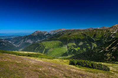 View towards Kominiarski Wierch 1829m over Chocholowska Valley from the ridge before Rakon 1879m, West Tatra