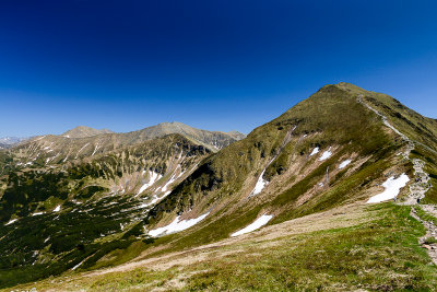 View from Rakon 1879m, from right Wolowiec 2064m Lopata 1958m, Jarzabczy Wierch 2137m, Starorobocianski Wierch 2176m, West Tatra